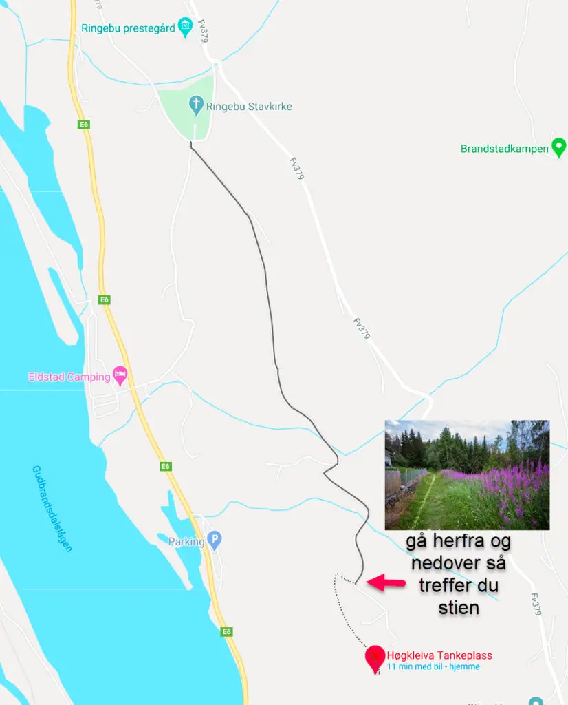 Google maps er helt ubrukelig her - det sender deg på feil sted. Men har du en som kan slippe deg av langs bilvegen går stien ned her: